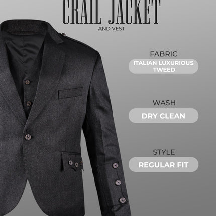Charcoal Crail Jacket & Vest  -  Italian Tweed Wool | Scottish Formalwear