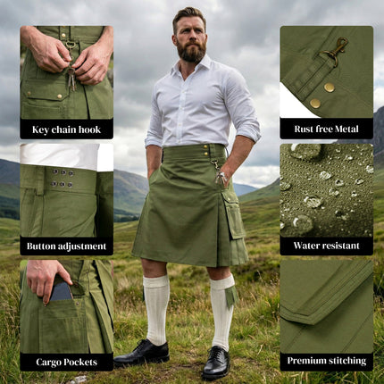 Phantom Modern Utility Kilt | Olive Green