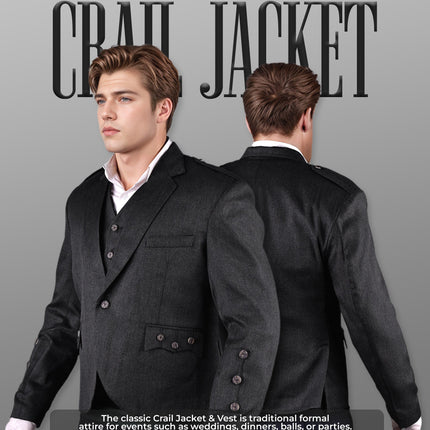 Charcoal Crail Jacket & Vest  -  Italian Tweed Wool | Scottish Formalwear