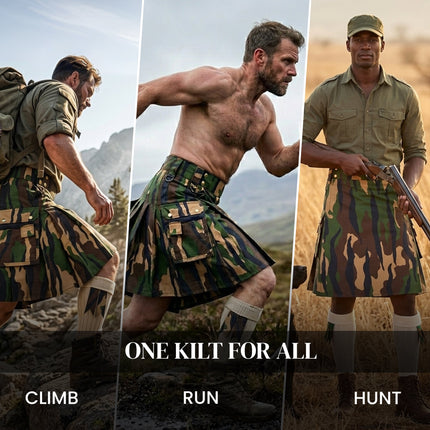 StoneGringe Men’s Camouflage Utility Kilt  - Rugged Ripstop Cotton tactical men kilt with brass hardware