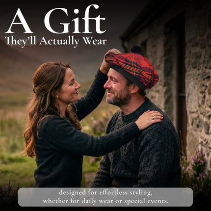 Tam O'Shanter Hat with Pompom | Red Leslie Tartan