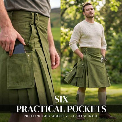 Phantom Modern Utility Kilt | Olive Green