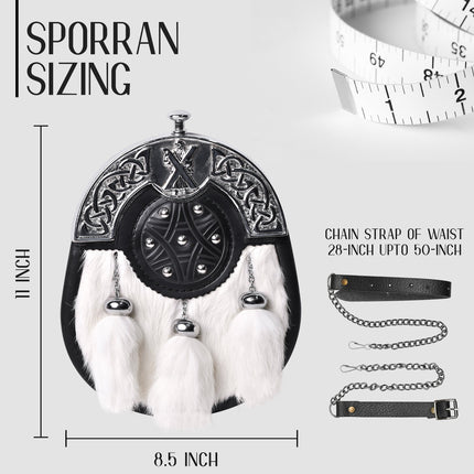 Formal White Rabbit Fur Sporran with St. Andrew Chrome Cantle