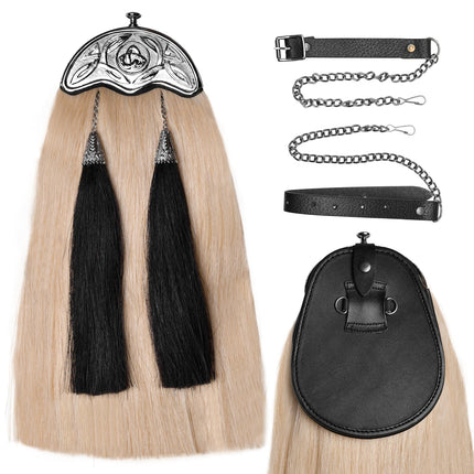 Full Dress Horse Hair Sporran with Celtic Chrome Cantle