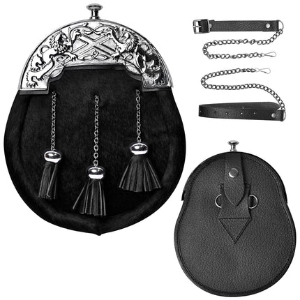 Formal Black Bovine Sporran with Chrome Lion Rampant Cantle