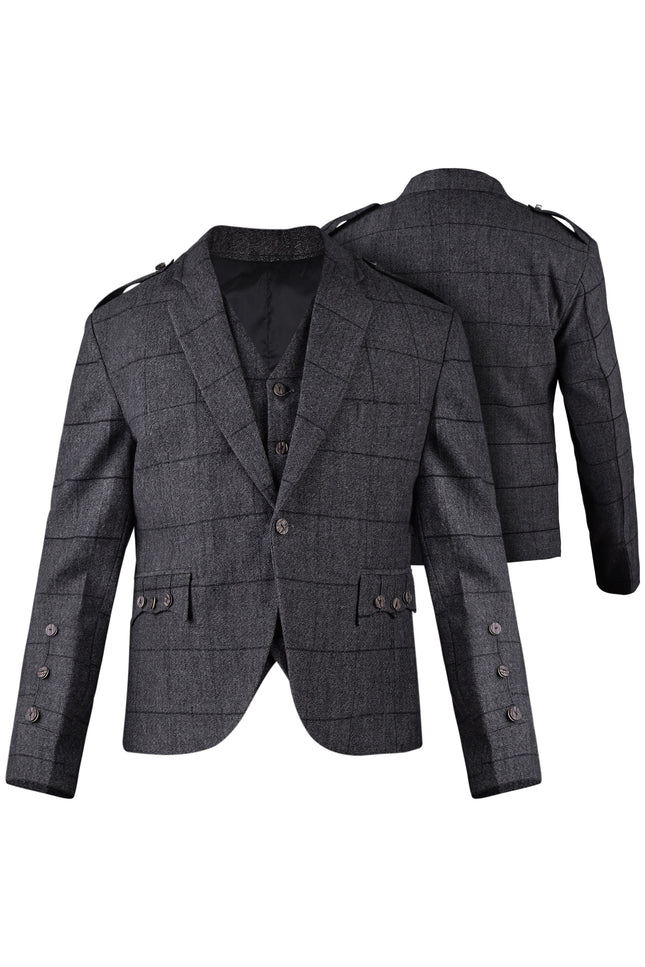 Grey Crail Jacket and Vest - Grey Check  -  Italian Tweed Wool | Scottish Formalwear