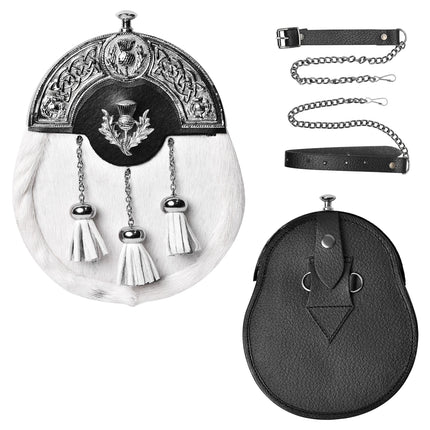 Formal White Bovine Sporran With Targe Leather Cantle