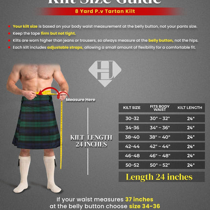 Kilt for Men I Black Watch Tartan Kilt Polyviscose 8 Yard Traditional Men Kilt