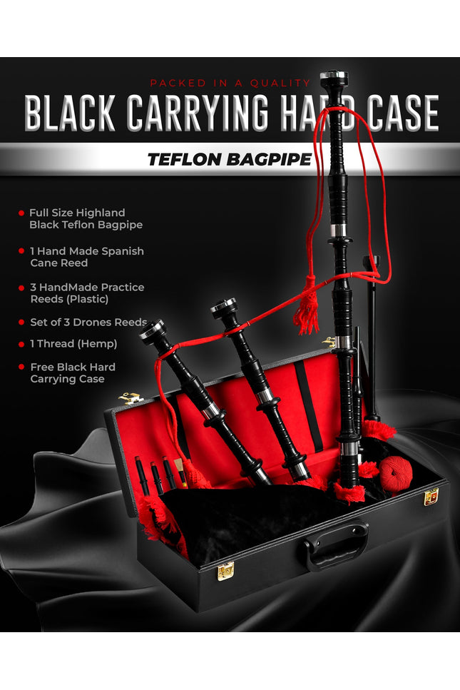 Full Size Bagpipe with Box | Teflon Black
