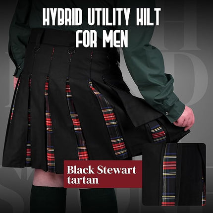 Black Stewart Hybrid Utility Kilt for Men  - Traditional Style with Modern Functionality