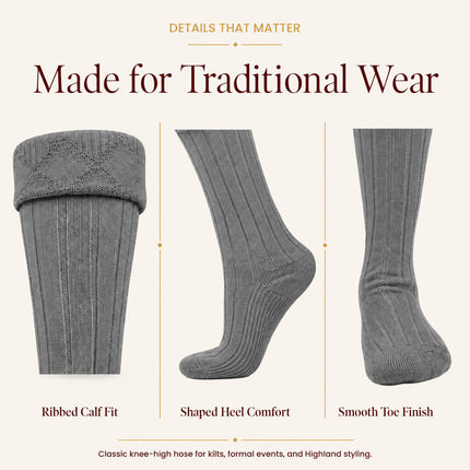 Comfortable Wool Blend Grey Kilt Hose | High-Quality Kilt Socks