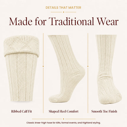 Comfortable Wool Blend Cream Kilt Hose | High-Quality Kilt Socks