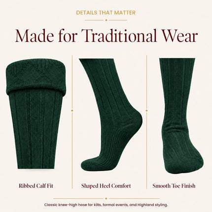 Comfortable Wool Blend Green Kilt Hose | High-Quality Kilt Socks
