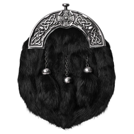 Formal Black Rabbit Fur Sporran with Black Cross Antique Cantle