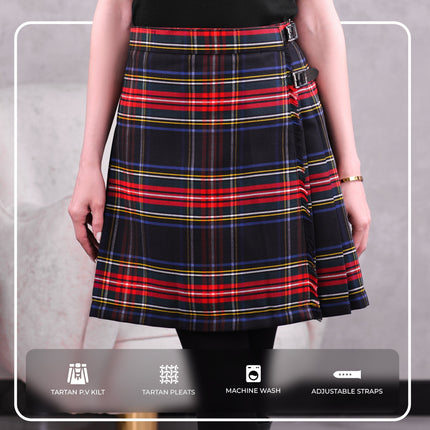Woman Plaid Kilt - Black Stewart Tartan Kilt - Premium Quality & Timeless Style