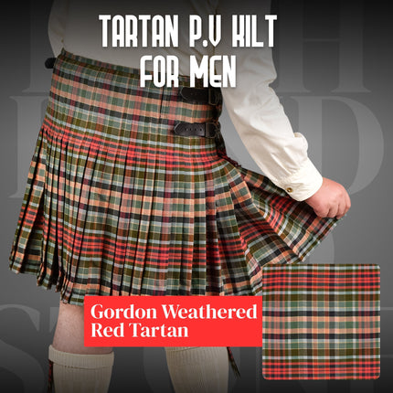 Kilt for Men I Gordon Weathered Red Tartan Kilt Polyviscose 8 Yard Traditional Men Kilt