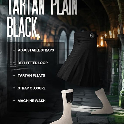 Acrylic Kilt | 16oz Plain Black Tartan Kilt